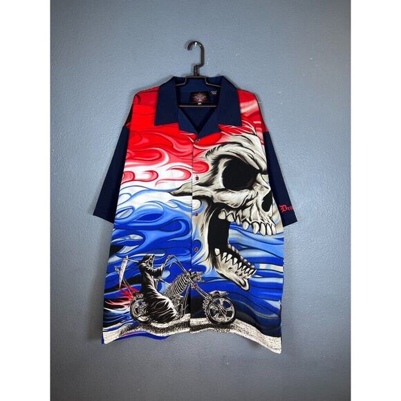 Mens Dragonfly Road House Shirt XXXL Joker Skulls red/blue - Picture 1 of 6